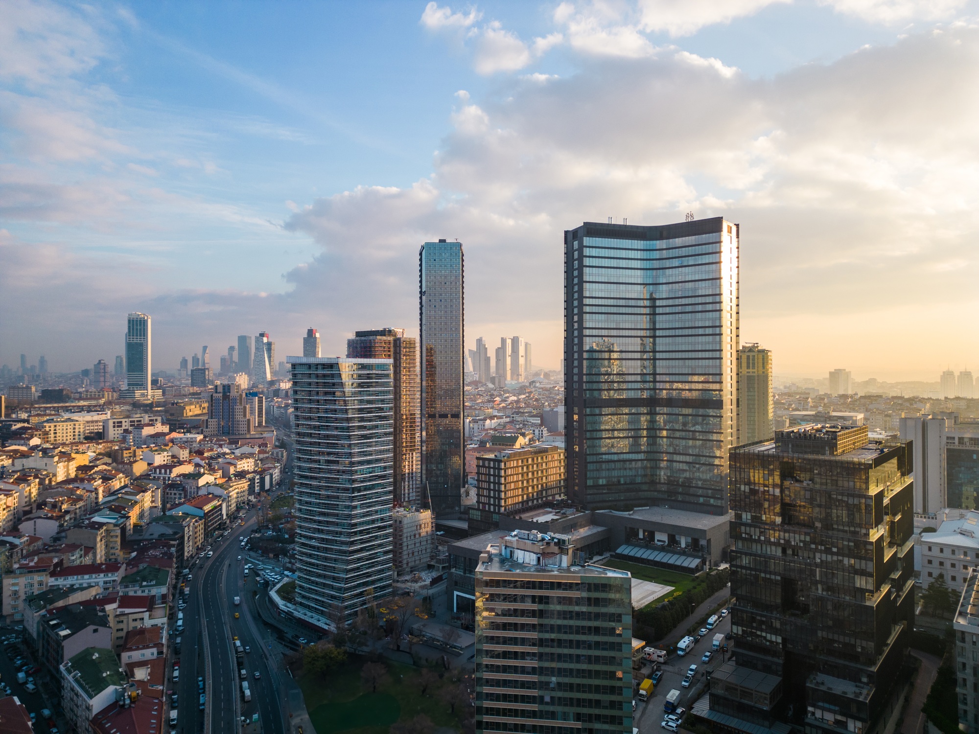 Istanbul's glass and concrete skyscrapers, home to offices, hotels, and residential complexes